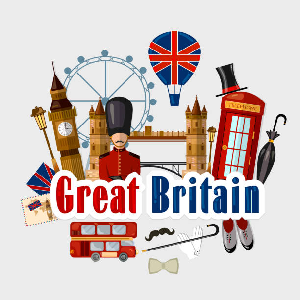 Travel to Great Britain. Traditions and culture,  Welcome to England. Collection of symbolic elements. Template travel background Travel to Great Britain. Traditions and culture,  Welcome to England. Collection of symbolic elements. Template travel background buckingham palace stock illustrations