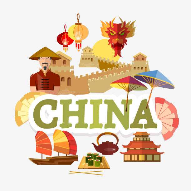 ilustrações, clipart, desenhos animados e ícones de viajar para a china. tradições e cultura. coleção tradições e elementos de china cultura e conceito chinês. fundo de viagens modelo - dragon chinese dragon china chinese ethnicity