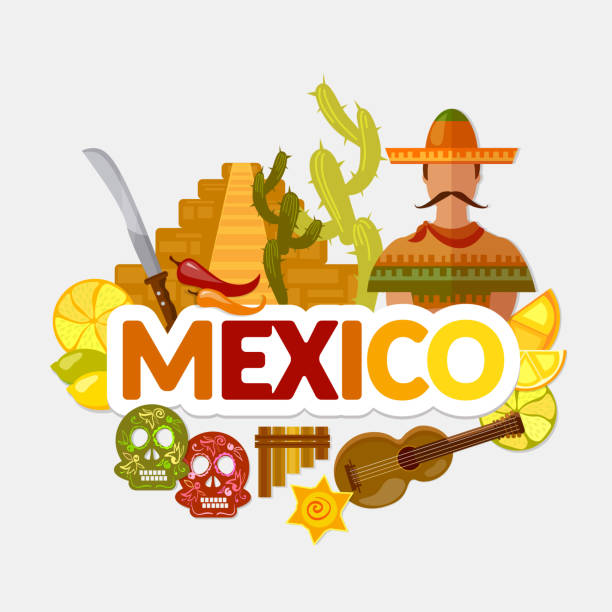 ilustrações de stock, clip art, desenhos animados e ícones de travel to mexico. traditions and culture,  welcome to mexico. collection of symbolic elements. template travel background - the americas latin american and hispanic ethnicity map latin america