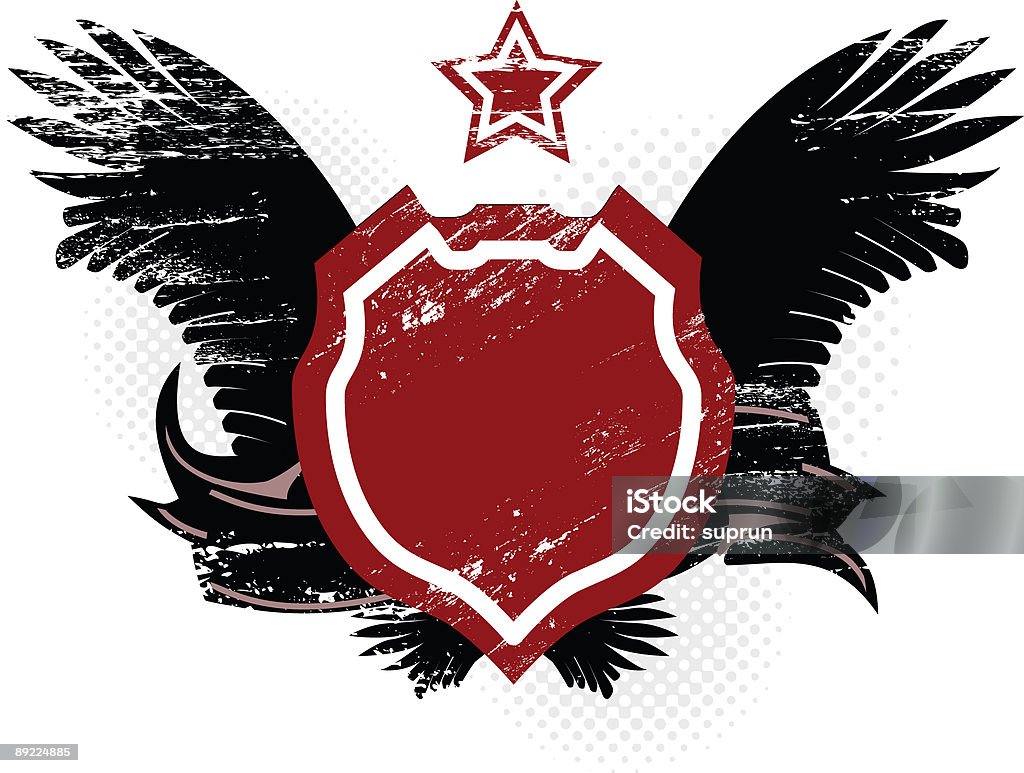 Черный и красный щит с крыльями и звезды - Стоковые иллюстрации Абстрактный роялти-фри
