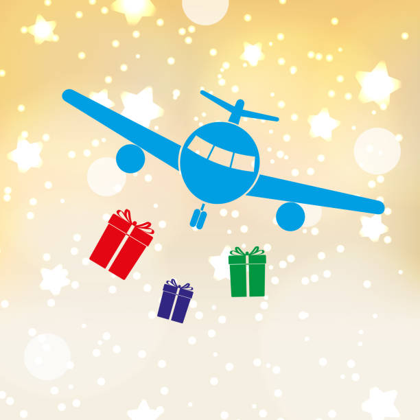 istock christmas stars background with airplane and gifts eps10 892249024