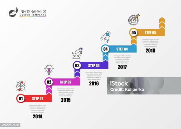 Ilustración de Plantilla De Diseño De Infografía Concepto De Negocio Con 5 Pasos y más Vectores Libres de Derechos de Escalones