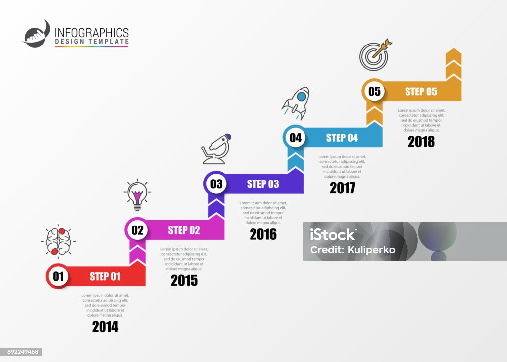 Modèle de conception infographique. Concept d’affaires à 5 marches - clipart vectoriel de Marches - Marches et Escaliers libre de droits