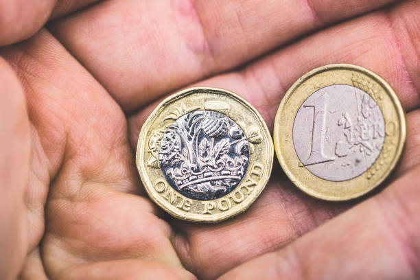 istock UK One Pound Coin with 1 Euro Coin 892250044