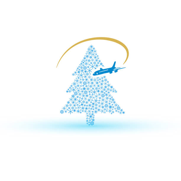 christmas tree from snowflake with airplane eps10 christmas tree from snowflake with airplane eps10 landing craft stock illustrations