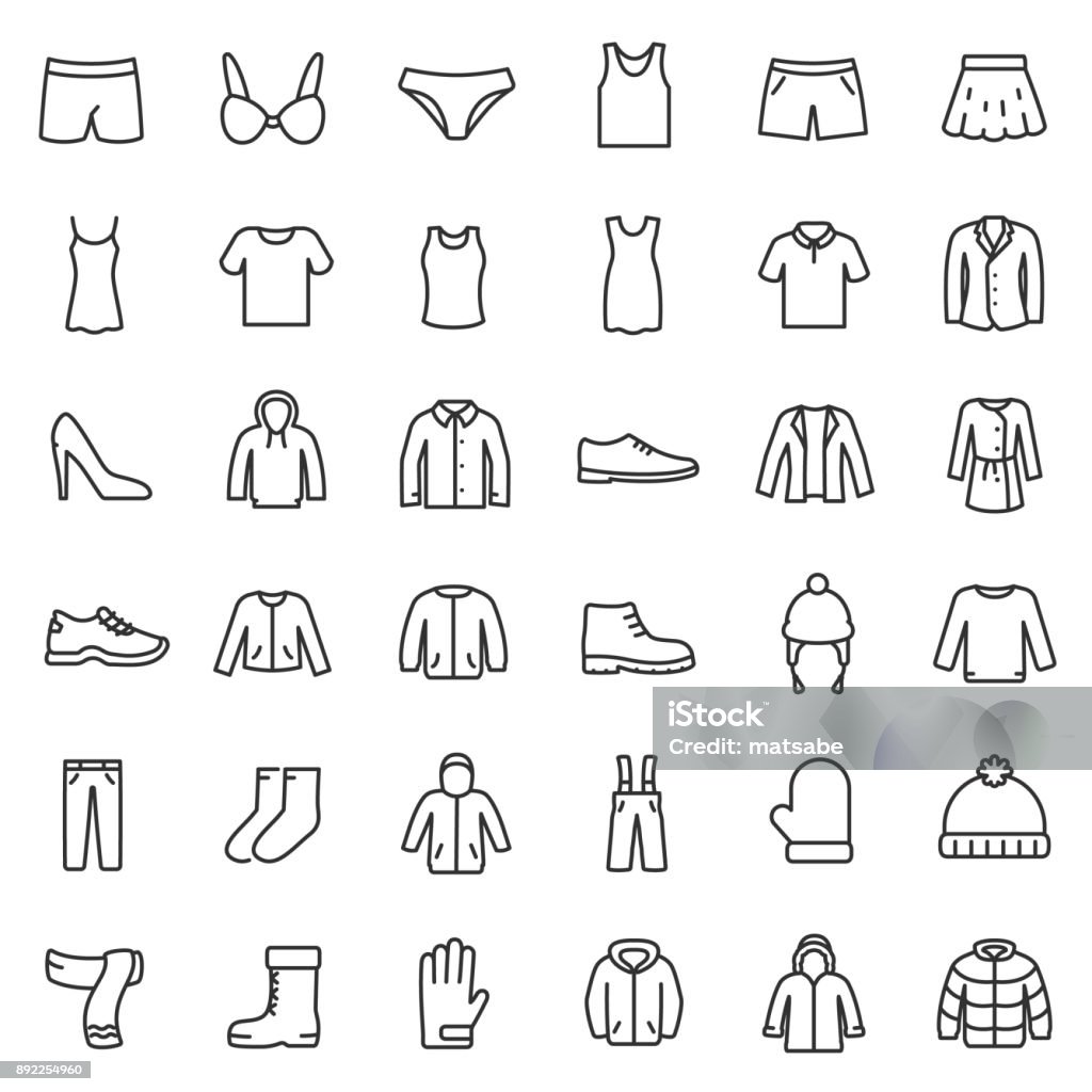 men's and women's clothing for different seasons, icons set. Line with Editable stroke men's and women's clothing for different seasons set. Icon Symbol stock vector