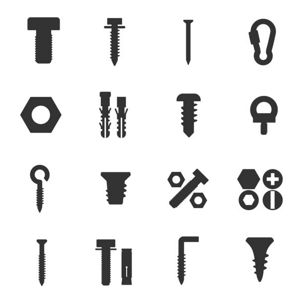 ilustrações de stock, clip art, desenhos animados e ícones de fasteners icon set - prego