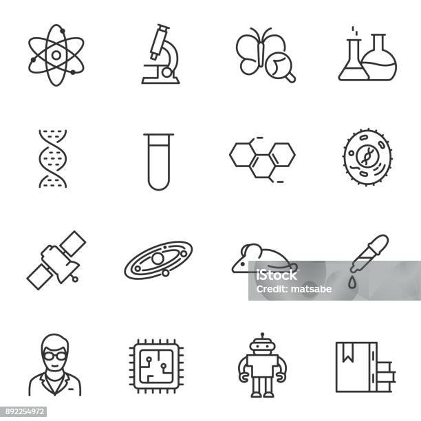 Ilustración de Conjunto De Iconos De Ciencia Línea Con El Movimiento Editable y más Vectores Libres de Derechos de Ícono