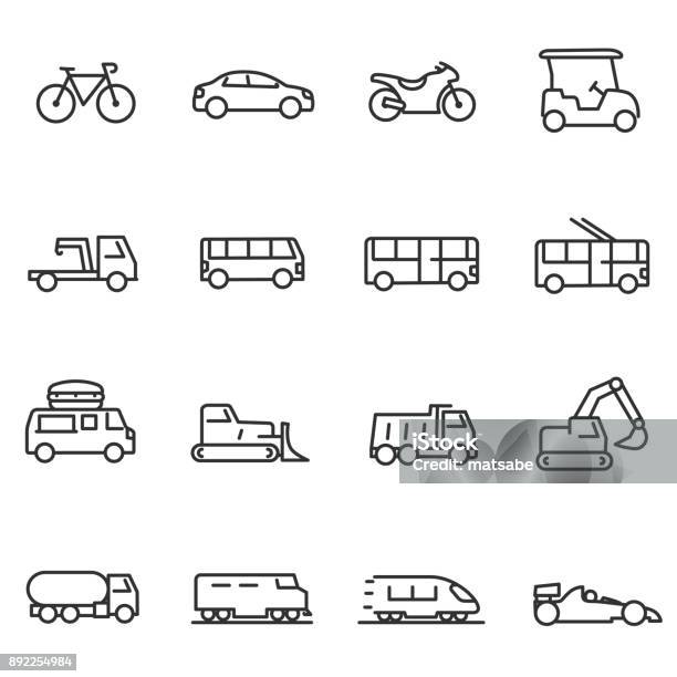 Ground Transportation Icons Set Line With Editable Stroke Stock Illustration - Download Image Now