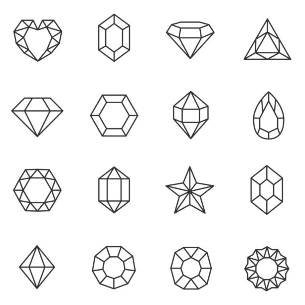 illustrations, cliparts, dessins animés et icônes de jeu de gemmes. collection de bijoux et de diamants. la ligne barrée modifiable - diamond shaped