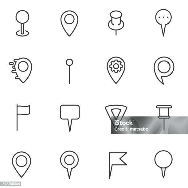 Map Pin Markers And Pointers Icons Set Line With Editable Stroke Stock Illustration - Download Image Now