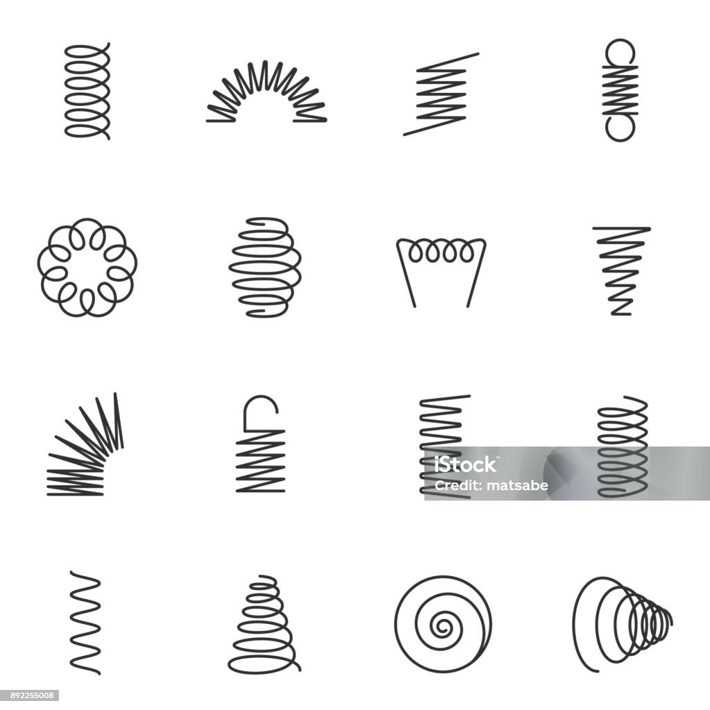 Metal springs icons set. Line with Editable stroke Metal springs icons set. silhouette of spring linear design. Line with Editable stroke Spiral stock vector