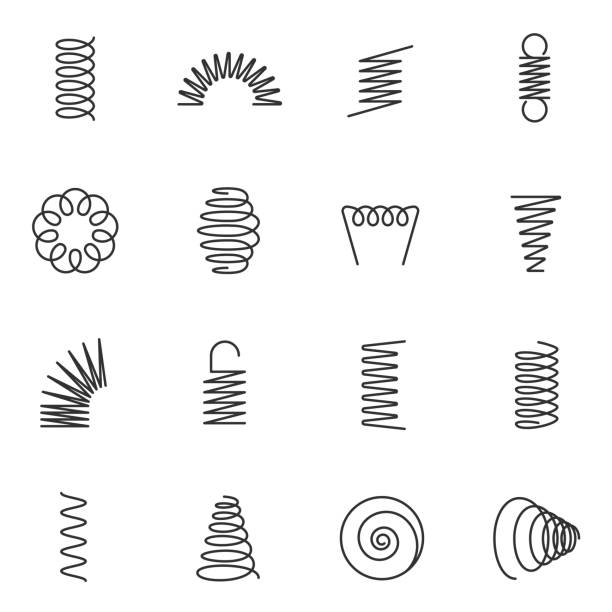 Metal springs icons set. Line with Editable stroke Metal springs icons set. silhouette of spring linear design. Line with Editable stroke spiral stock illustrations