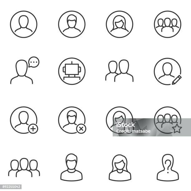 Avatars For User Interface Icons Set Line With Editable Stroke Stock Illustration - Download Image Now