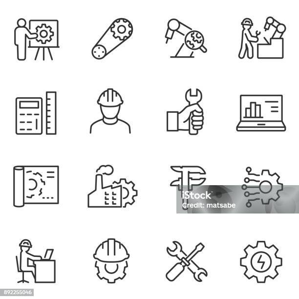 Ilustración de Set De Iconos De Ingeniería Ingeniero Línea Con El Movimiento Editable y más Vectores Libres de Derechos de Ícono