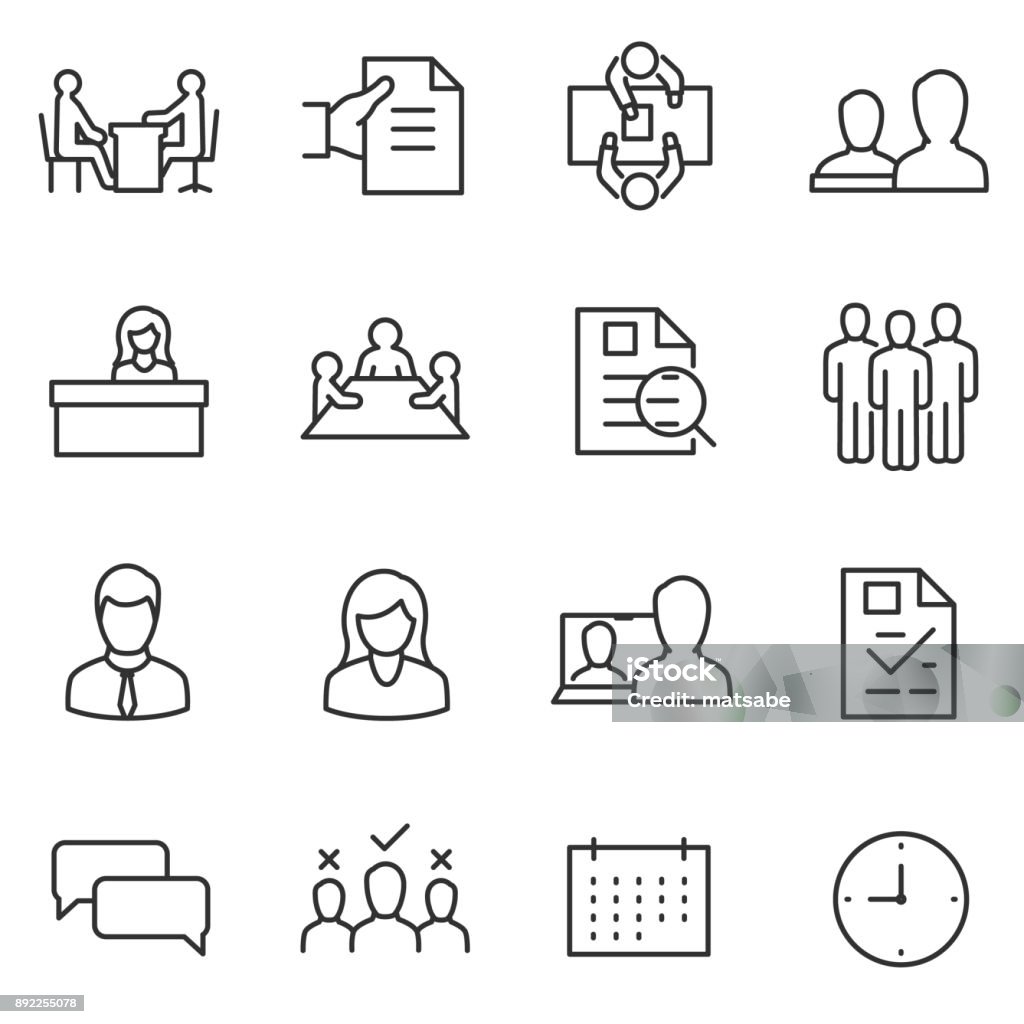 job interview icon set. choice of employee. Line with editable stroke job interview icon set. linear design. choice of employee. Line with editable stroke Icon Symbol stock vector