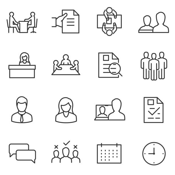 job interview icon set. choice of employee. Line with editable stroke job interview icon set. linear design. choice of employee. Line with editable stroke interviewing stock illustrations