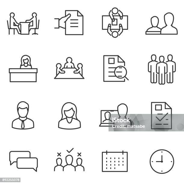 Job Interview Icon Set Choice Of Employee Line With Editable Stroke Stock Illustration - Download Image Now