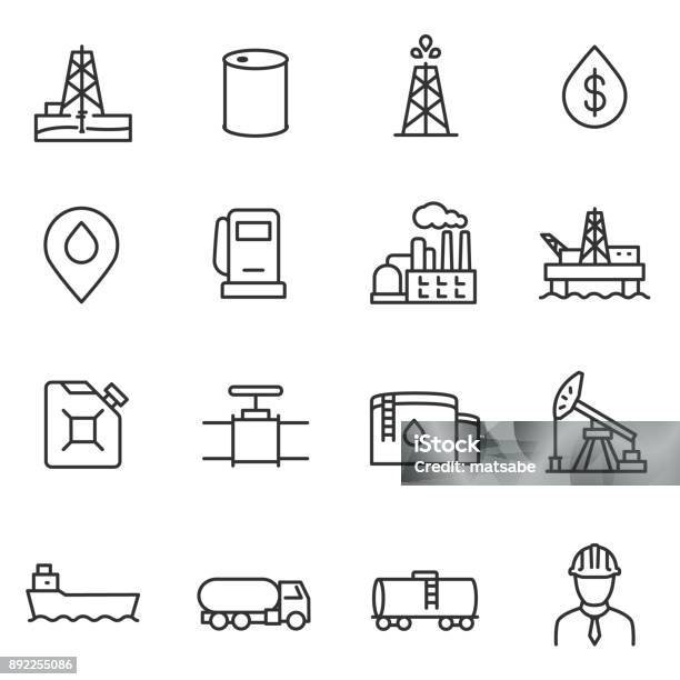 Oil And Petroleum Industry Icons Set Line With Editable Stroke Stock Illustration - Download Image Now