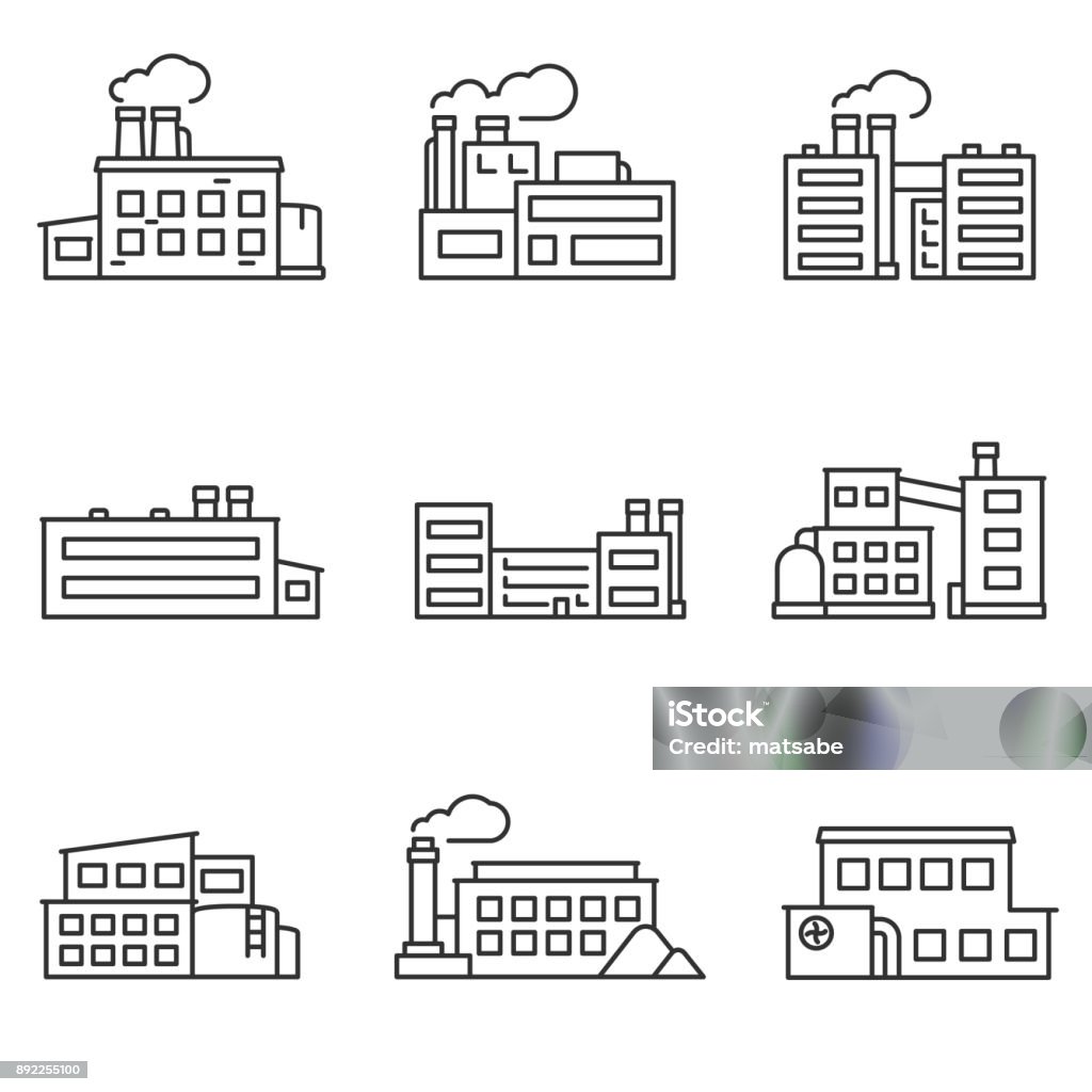 factory icons set. Line with editable stroke factory icons set thin line design. Line with editable stroke Factory stock vector