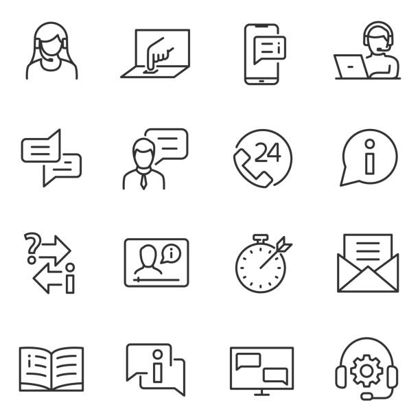 Support service linear icons. Line with editable stroke. Support service linear icons. Assistance in technical and other matters. telephone operator and web help. Line with editable stroke. call center stock illustrations