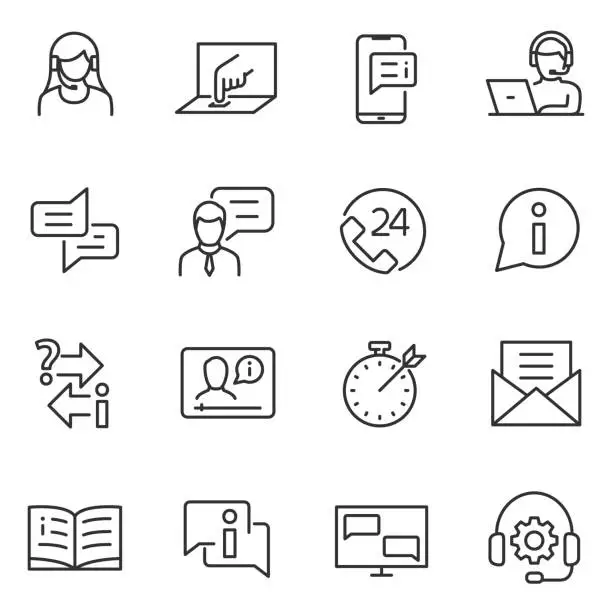 Vector illustration of Support service linear icons. Line with editable stroke.