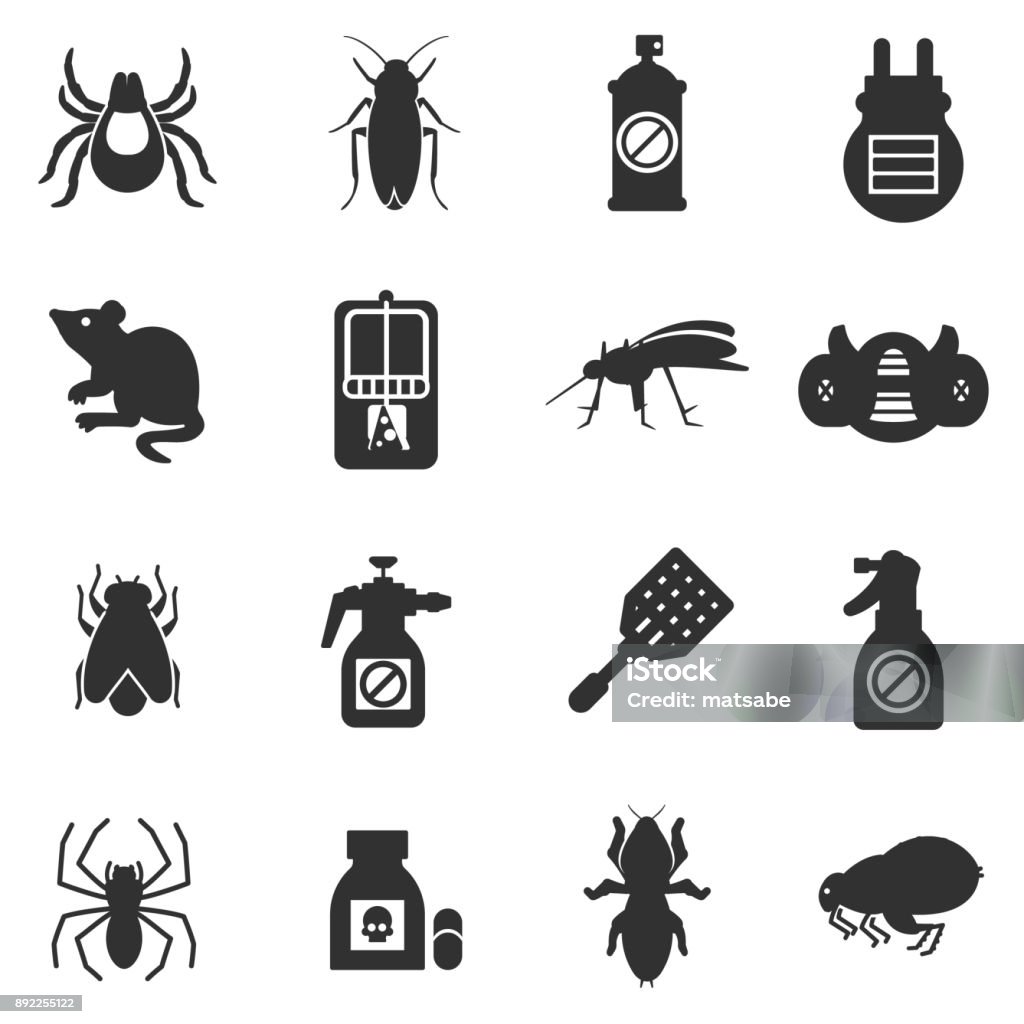 lutte contre les parasites, exterminateurs icônes définies - clipart vectoriel de Icône libre de droits