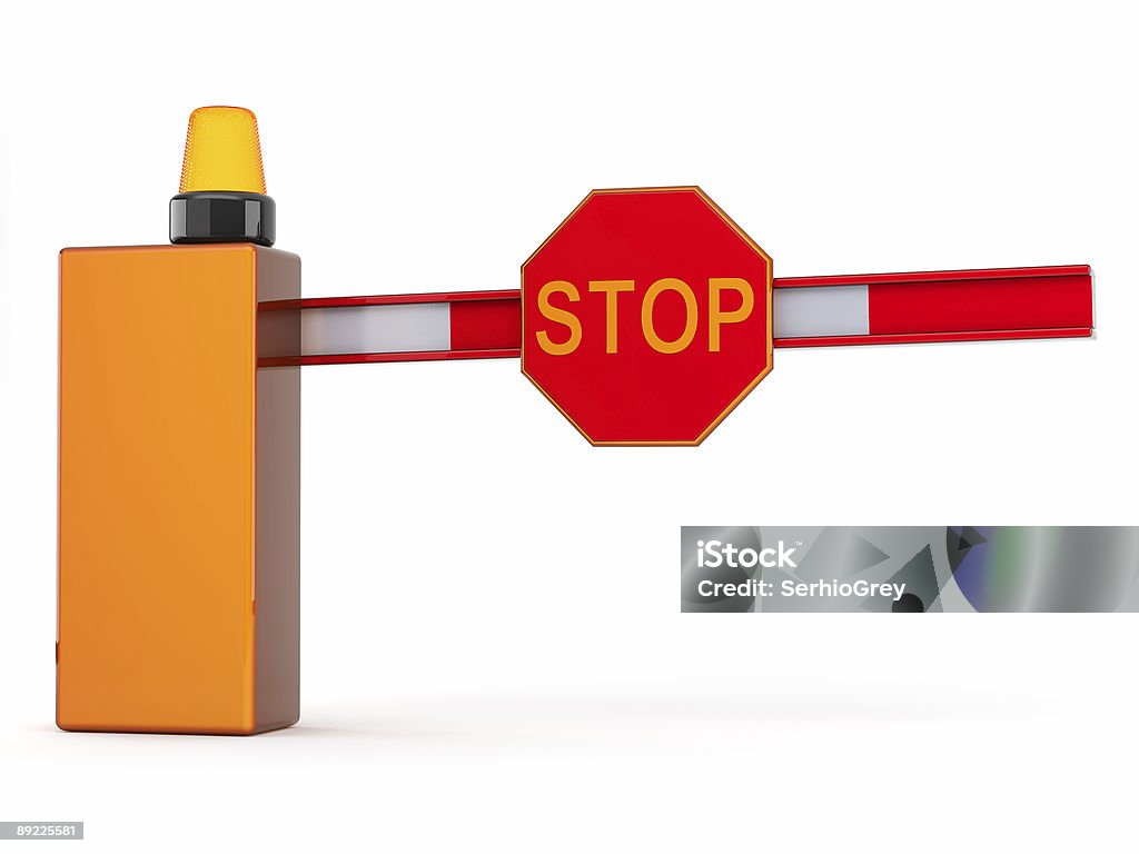 3 d barriera con segnale di stop - Foto stock royalty-free di Sbarra di accesso