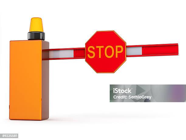 3 D Barriera Con Segnale Di Stop - Fotografie stock e altre immagini di Sbarra di accesso - Sbarra di accesso, Entrata, Arancione