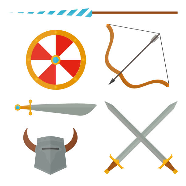istock Knights symbols medieval weapons heraldic knighthood elements medieval kingdom gear knightly vector illustration 892260950