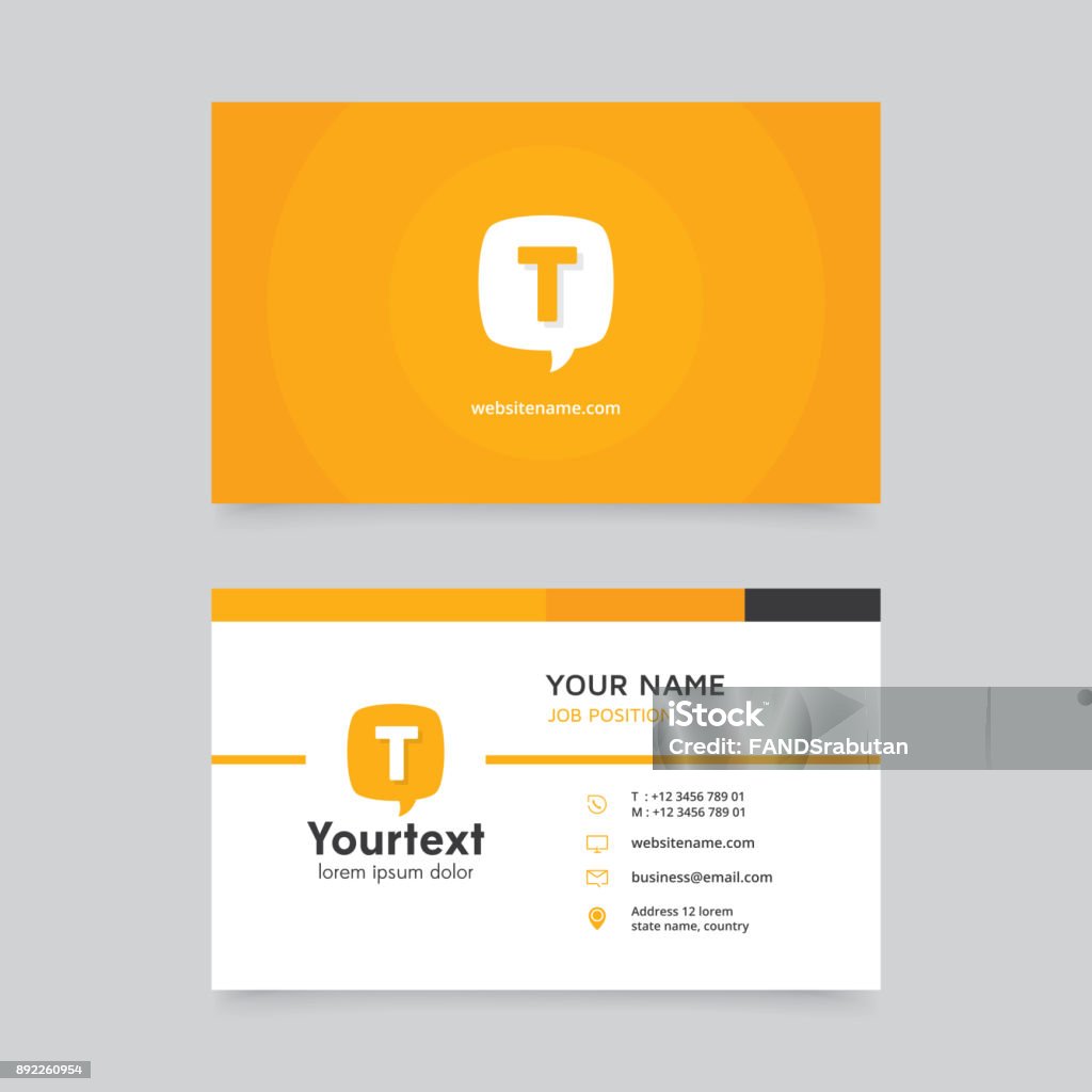 Vector modern creative and clean business card with communication symbol Vector modern creative and clean business card template, flat design with yellow color and communication symbol, business card vector template Business Card stock vector