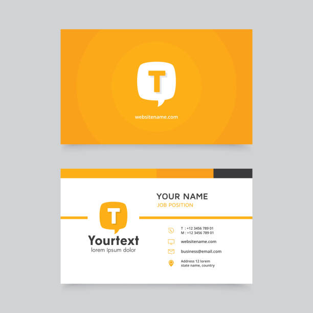 Vector modern creative and clean business card with communication symbol Vector modern creative and clean business card template, flat design with yellow color and communication symbol, business card vector template business card stock illustrations