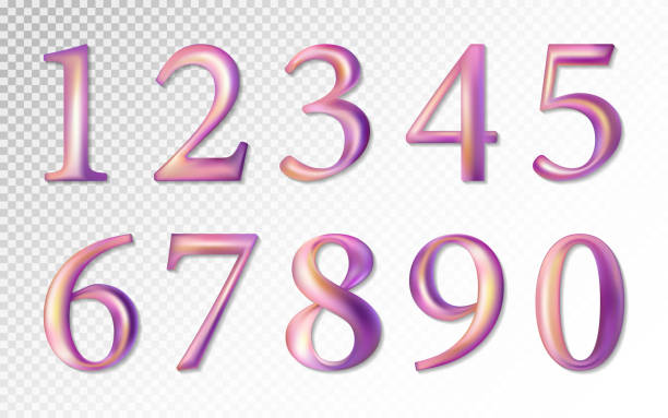 istock Set of colorful pink lilac vector numbers, from 1 to 0. Vector image. Transparent background 892261038