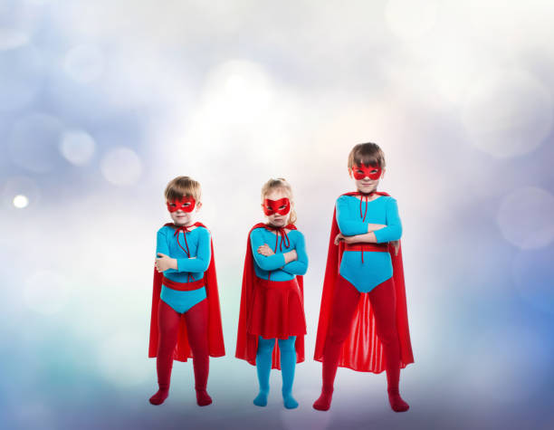 istock Flying superheroes on fantastic background. 892278014