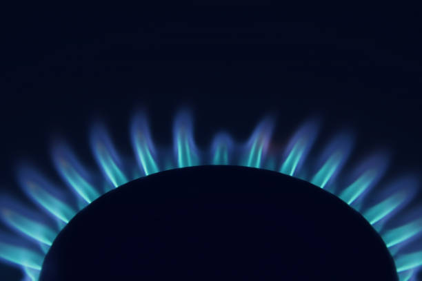 istock Gas burning in the burner over black background. 892281376