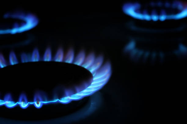 istock Gas burning in the burner over black background. 892281390