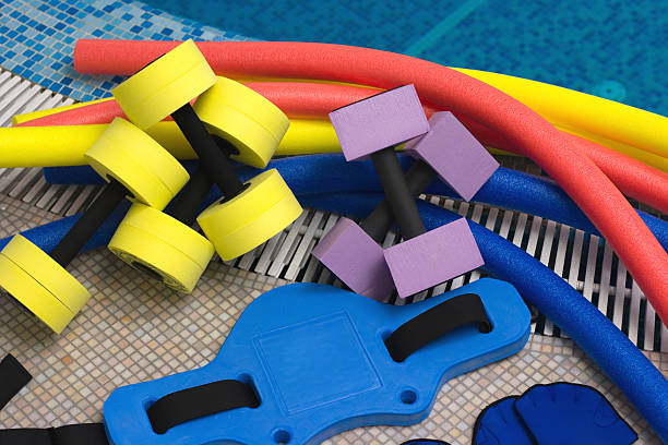 aqua aerobics equipment stock photo