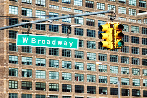 istock West Broadway street sign with traffic light on green 892286252