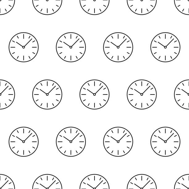 Seamless pattern from dial switches clock icon black contour on a white background of vector illustration Seamless pattern from dial switches clock icon black contour on a white background of vector illustration clock patterns stock illustrations