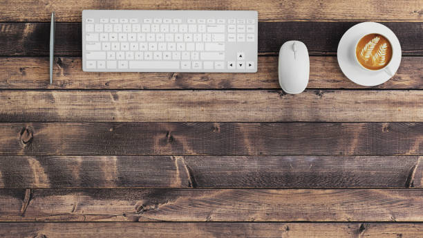 istock Knolling business desk view with computer equipment 892301054