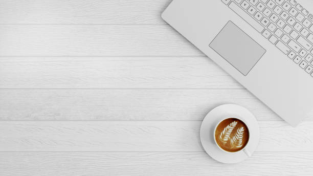 istock Knolling business desk view with laptop 892301116