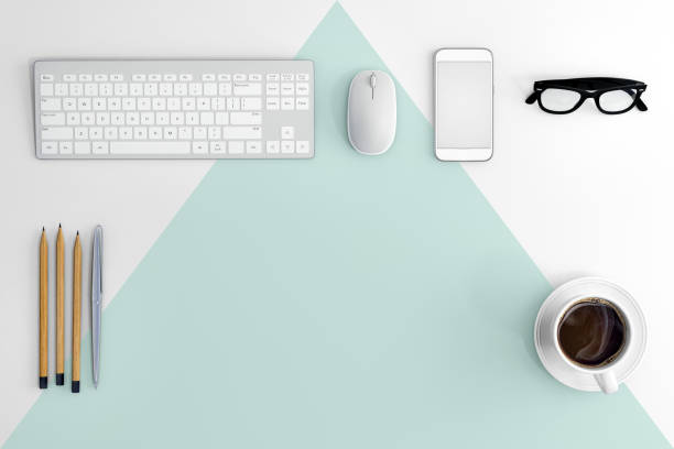 istock Knolling business desk view with computer equipment 892301150
