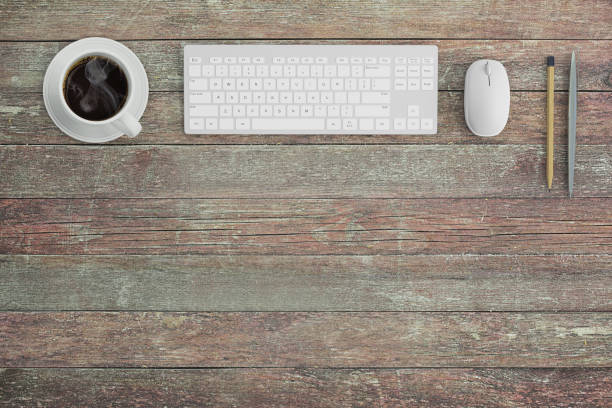 istock Knolling business desk view with computer equipment 892301542