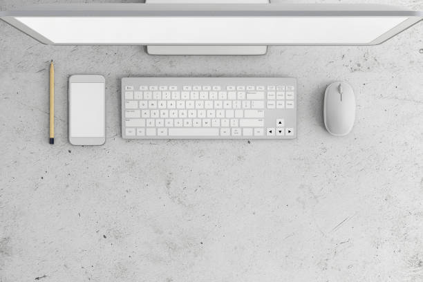 istock Knolling business desk view with computer equipment 892301692
