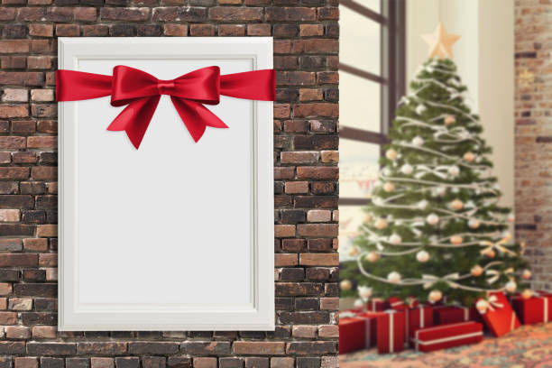 istock Blank poster frame on the wall with out of focus Christmas background 892303882