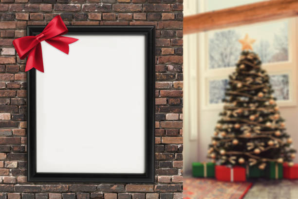 istock Blank poster frame on the wall with out of focus Christmas background 892303892