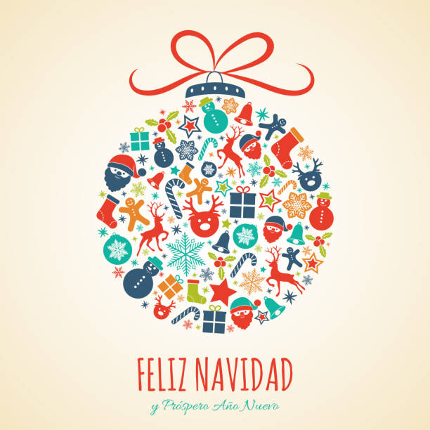 feliz navidad - wesołych świąt w języku hiszpańskim. koncepcja kartki świątecznej z dekoracją. wektor. - navidad stock illustrations
