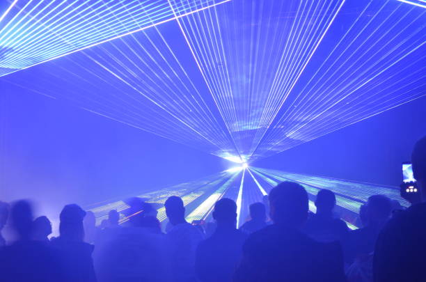 Blue laser light show and crowd