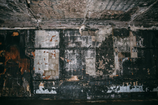 istock Burned underground pedestrian crossing after a fire or terrorist attack, walls in soot and smoke 892345558