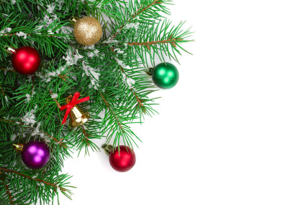istock Christmas background with balls and decorations isolated on white with copy space for your text. Top view 892346424